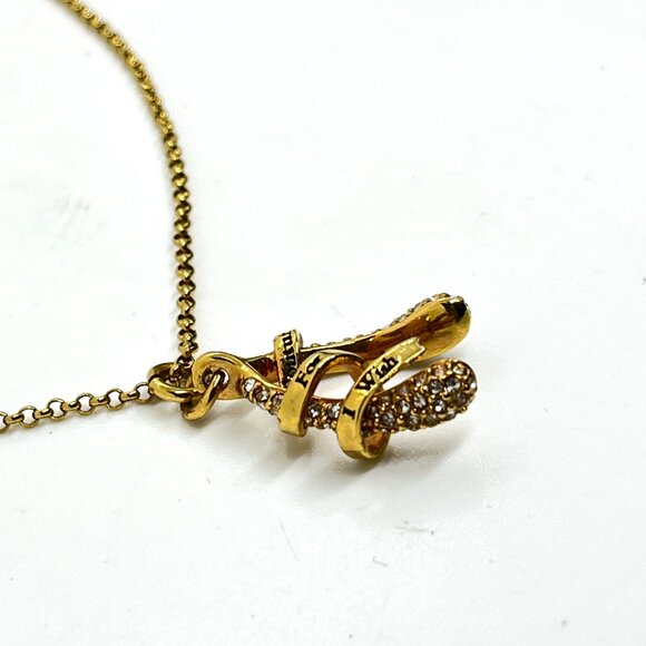 VINTAGE JUICY COUTURE GOLD TONE WISHBONE NECKLACE PAVE CRYSTAL RHINESTONE CHARM - Picture 7 of 17